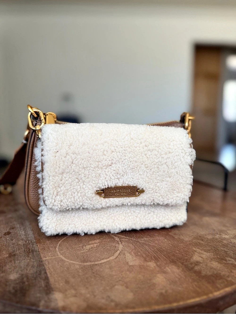 kate spade Sherpa Shoulder Bag in Brown & White Like New